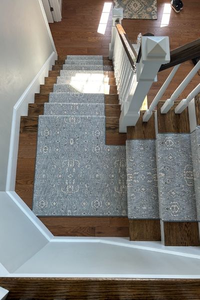 stair runner installation in Dedham ma with hardwood stairs